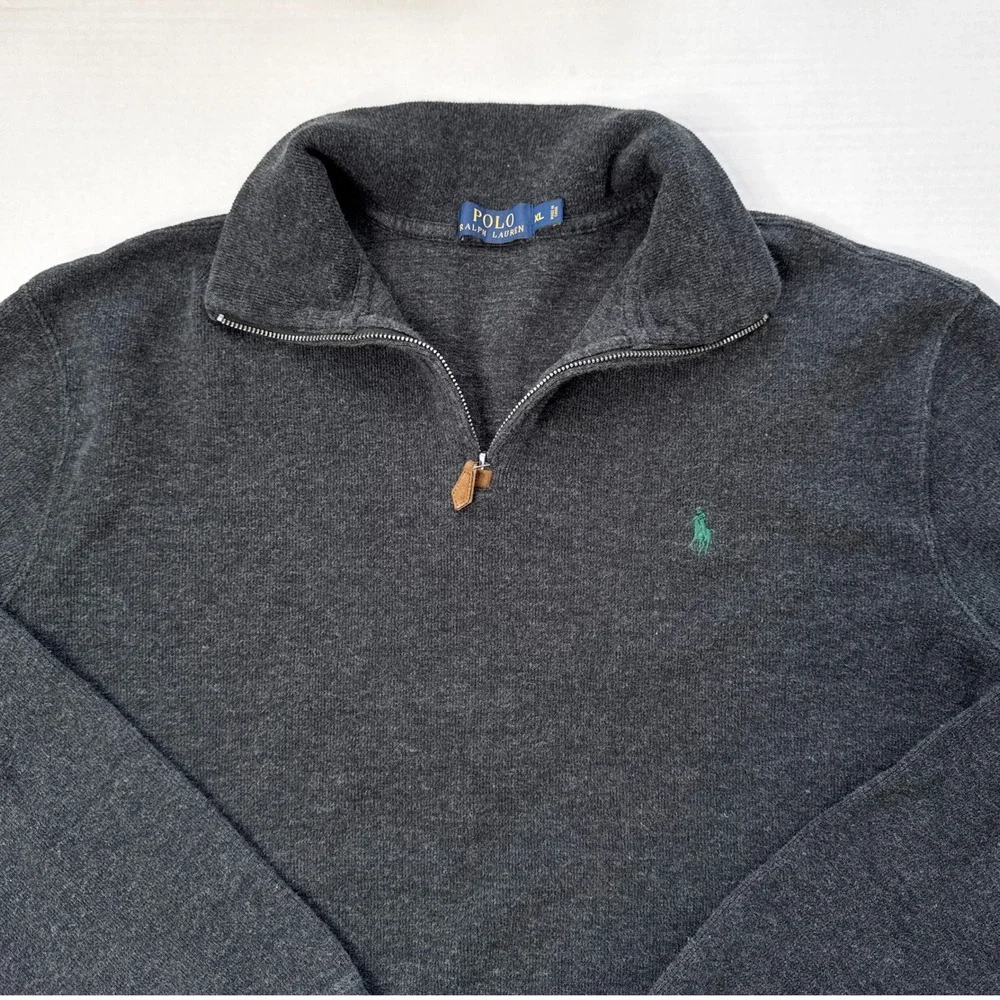 Polo Ralph Lauren Quarter Zip Pullover Men's Size XL Gray Cotton Sweater‎